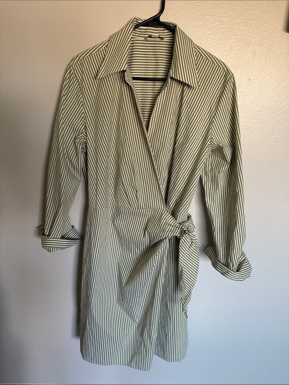 Vince Furrow Striped Olive long sleeve Green & White Wrap Dress